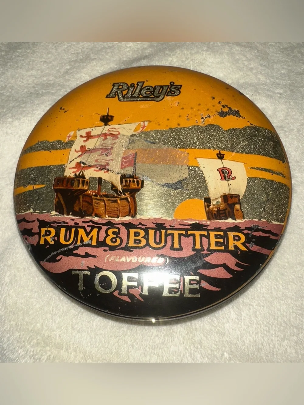 Vintage Rileys Toffee Tin Wooden Sewing Thread Spools Lot Halifax England Ship⁠